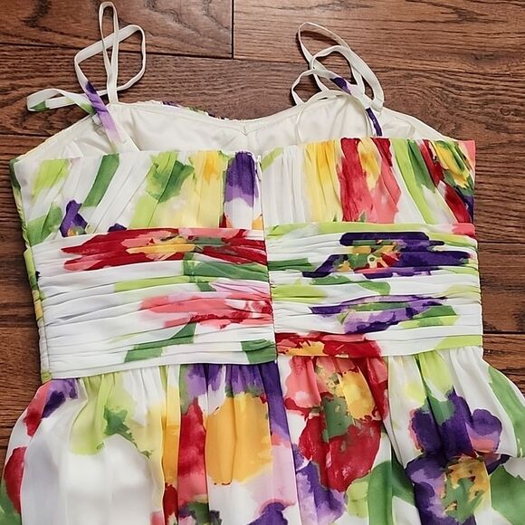 Lauren Ralph Lauren Floral Chiffon Ruched Gown Dress 8 Cocktail Party Maxi Dress - Picture 5 of 10